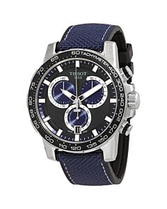 Men's Supersport Chronograph Leather with a Blue Textile Top Black Dial Watch