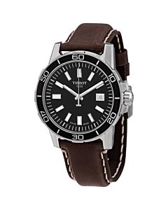 Men's Supersport Leather Black Dial Watch