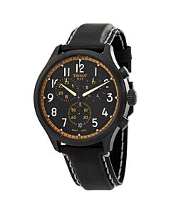 Men's T-Sport Chronograph Leather Black Dial Watch