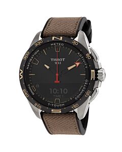 Men's T-Touch Connect Solar Chronograph Leather and Synthetic Black Dial Watch