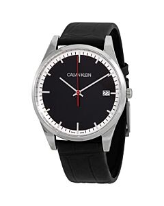 Men's Time Leather Black Dial Watch