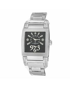 Men's Tino Acier Polished Stainless Steel Black Guilloche Dial Watch