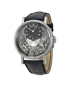 Men's Tradition Leather Black and Grey Skeleton Dial