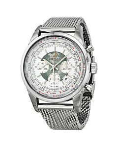 Men's Transocean Chronograph Unitime Stainless Steel Mesh Silver dial with Globe Design Dial Watch