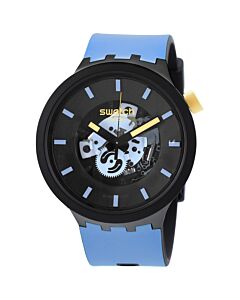 Men's Travel by Day Silicone Black Skeleton Dial Watch