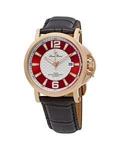 Triomf Black Genuine Leather Silver-Tone and Red Dial