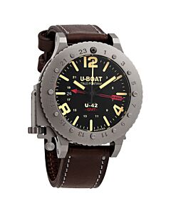 Men's U-42 Leather Black Dial Watch