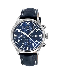 Men's Vaughn Chronograph Genuine Leather Blue Dial Watch