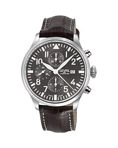 Men's Vaughn Chronograph Genuine Leather Grey Dial Watch