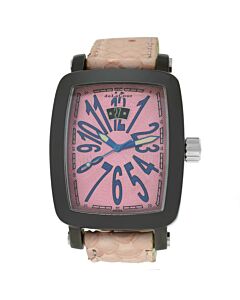 Men's Via Larga Leather Pink Dial Watch