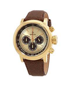 Men's Vintage Chronograph Calfskin Leather Gold and Brown Dial