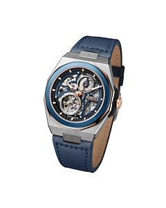 Men's Wall Street Genuine Leather Blue Dial Watch