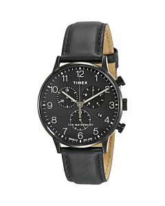 Men's Waterbury Chronograph Leather Black Dial Watch
