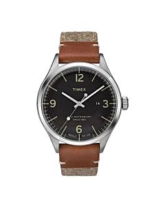 Men's Waterbury Leather and Fabric Black Dial Watch