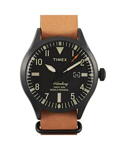 Men's Waterbury Leather Black Dial Watch
