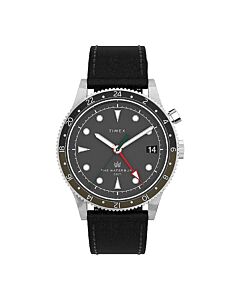 Men's Waterbury Leather Black Dial Watch
