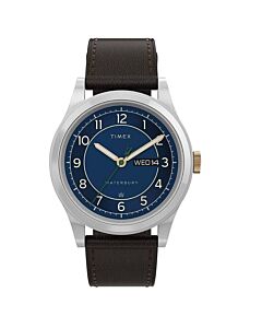 Men's Waterbury Leather Blue Dial Watch