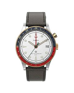 Men's Waterbury Traditional GMT Leather White Dial Watch