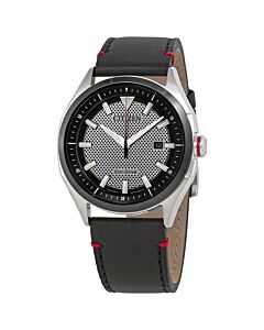 Men's WDR Leather Black Dial Watch