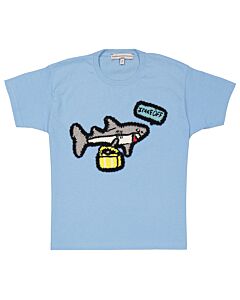 Michaela Buerger Girls Light Blue Shark On Holiday T-Shirt, Size 7Y