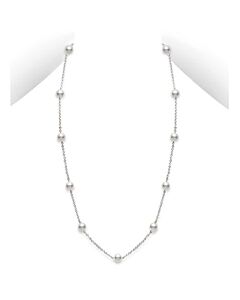 Mikimoto 5.5mm Akoya Pearl & 18K White Gold Station Necklace 18" - PC158LW