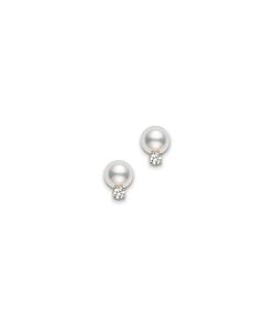 Mikimoto Akoya Cultured 8x8.5mm A+ Pearl Stud Earrings with Diamonds PES802DK