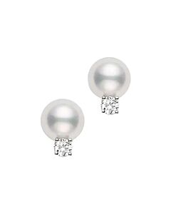 Mikimoto Akoya cultured pearl stud earrings; 7.5 x 8mm; with 0.10ct diamonds; set in 18K white gold.  PES752DW