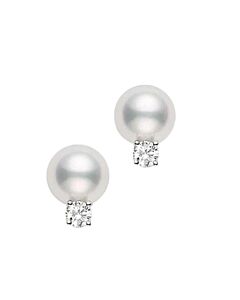 Mikimoto Akoya Cultured Pearl Stud Earrings  8 x 8.5 mm; with 0.10ct diamonds; set in 18K white gold.