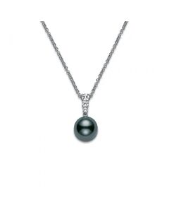Mikimoto Morning Dew 10mm Black South Sea Cultured Pearl Pendant – 18K White Gold with Diamonds