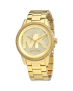 Women's Ritz Stainless Steel Gold Crystal Pave Dial Watch