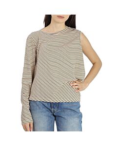 MM6 Ladies Asymmetric Stripe Stretch-cotton T-shirt