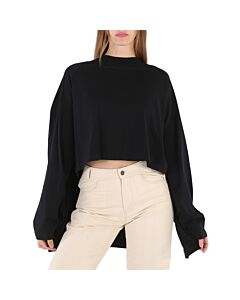 Mm6 Ladies Black Asymmetric-hem Oversized T-shirt, Size Medium