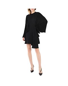 MM6 Ladies Black Asymmetrical Pleated Cotton Jersey Dress