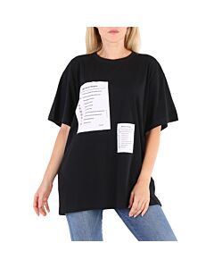 MM6 Ladies Black Checklist Print Cotton T-Shirt