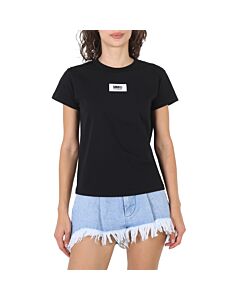 MM6 Ladies Black Logo-Print Cotton T-Shirt