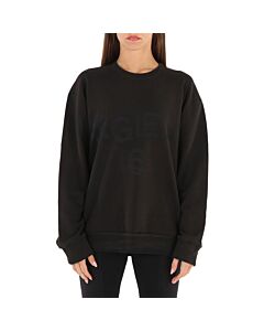 MM6 Ladies Black Maxi Logo Print Crewneck Sweatshirt