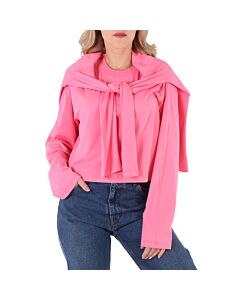 Mm6 Ladies Neon Pink Draped Split-Sleeve Top