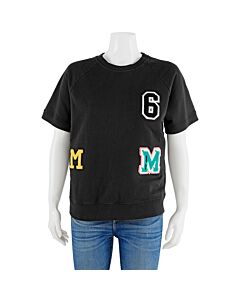 MM6 Ladies Short-sleeve Embroidered Patch Detail Cotton T-shirt