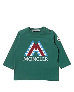 Moncler Boys Dark Green Logo Print Long-Sleeve Cotton T-Shirt