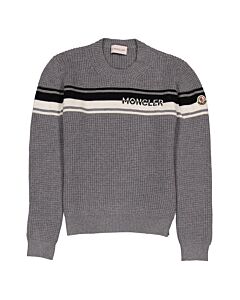 Moncler Boys Grey Waffle Knit Wool Logo Sweater