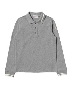 Moncler Boys Light Grey Long-Sleeve Cotton Polo Shirt