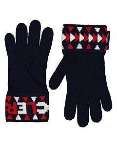 Moncler Boys Navy Intarsia Logo Knitted Wool Gloves,