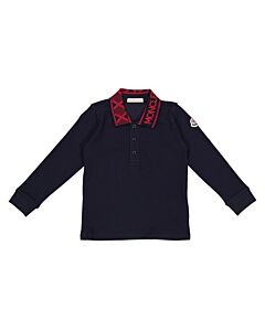 Moncler Boys Navy Manica Long-Sleeved Polo Shirt
