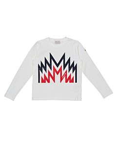 Moncler Boys White Cotton Graphic Print Long-Sleeved T-Shirt