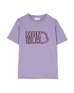 Moncler Girls Lavender Cotton Logo T-Shirt