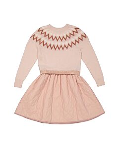 Moncler Girls Light Pink Fair Isle-knit Dress
