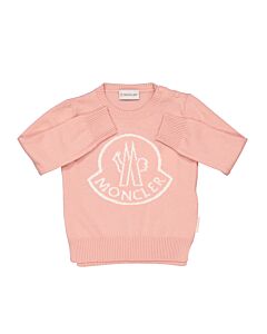 Moncler Girls Light Pink Maglia Tricot Logo Wool And Cashmere Jumper