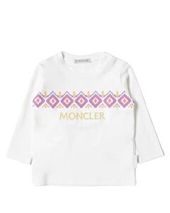 Moncler Girls Natural Geometric Logo Print Long-Sleeve T-Shirt