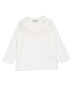 Moncler Girls Natural Logo Embroidered Long-Sleeved T-Shirt
