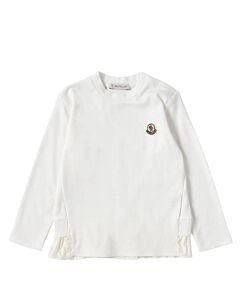 Moncler Girls Natural Ruffle-Trim Logo Patch Long-Sleeve T-Shirt
